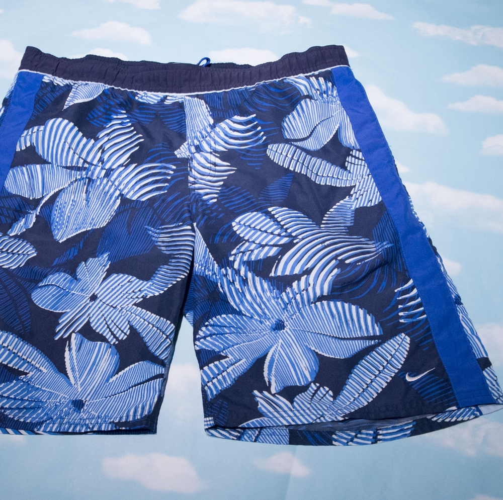 Vintage 00s Nike Blue Floral Men's Swim Trunks Size Large